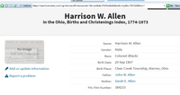 ALLEN Harrison W 1867 Birth Ohio Births and Christenings 284210