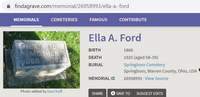 FORD Ella A 1925 findagrave  screenshot