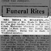 Mullenix Rhoda 1921 Death News Obit