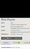 PAYNE Rice 1913 OH findagrave scrnsht