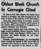 St Paul AME Zion Oldest Black Church in Carnegie 1981 News p76