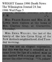 Wright Emma 1906 Death News The Wilmington Journal 24 Jan 1906 Wed Page 5
