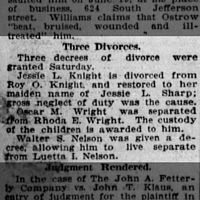 WRIGHT Oscar WRIGHT Rhoda 1905 Divorce News